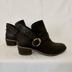 Halsa Melania Edgy Moto Black Leather Buckled & Studded Boot / Bootie